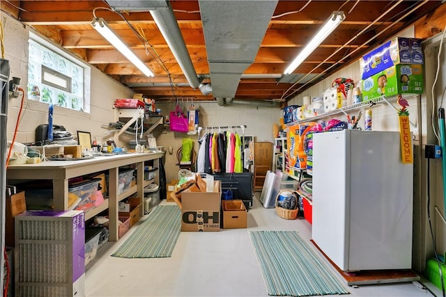 1029 N Water Ave, Hermitage, PA 16148 - basement with freestanding refrigerator and concrete block wall