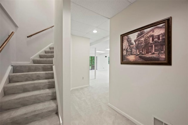 7052 Bennington Woods Dr, Mccandless, PA 15237 - stairs with carpet flooring, recessed lighting, and a drop ceiling