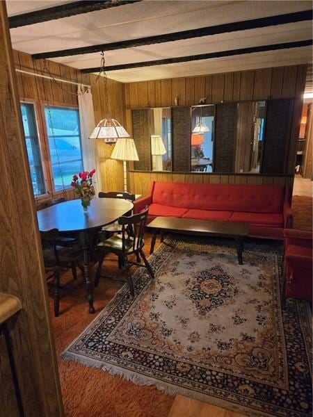 192 Crowe Ave, Mars Boro, PA 16046 - dining area featuring wooden walls and beamed ceiling
