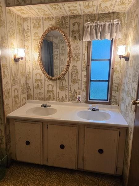192 Crowe Ave, Mars Boro, PA 16046 - bathroom featuring wallpapered walls and double vanity