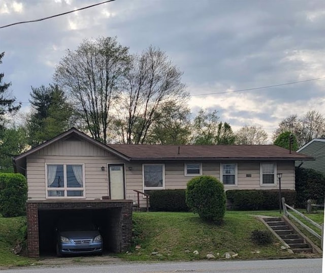 192 Crowe Ave, Mars Boro, PA 16046 - ranch-style home with a garage, driveway, a front yard, and brick siding