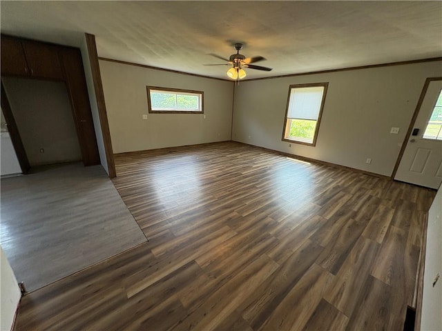 114 Cardinal Rd, Canoe/Banks Twps, PA 15742 - empty room with healthy amount of natural light, ornamental molding, wood finished floors, and ceiling fan