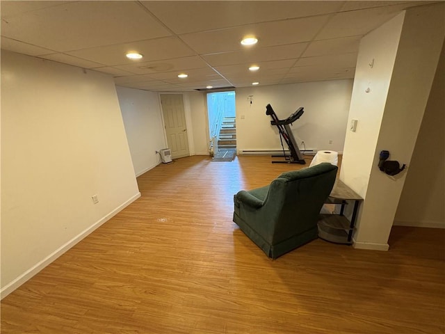 114 Cardinal Rd, Canoe/Banks Twps, PA 15742 - exercise area featuring light wood finished floors, a baseboard radiator, recessed lighting, and a drop ceiling