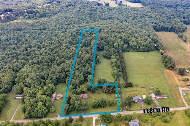 371 Leech Rd, Sugar Grove Twp, PA 16125 - aerial view of sparsely populated area featuring property parcel outlined and a heavily wooded area