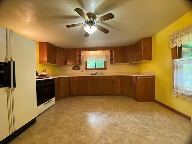 371 Leech Rd, Sugar Grove Twp, PA 16125 - kitchen with white range oven, open shelves, light countertops, and brown cabinets