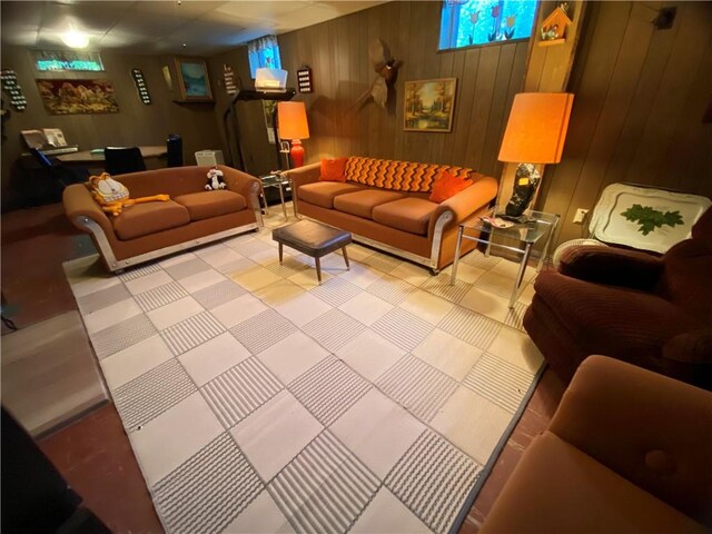 371 Leech Rd, Sugar Grove Twp, PA 16125 - living room with wood walls and tile patterned floors