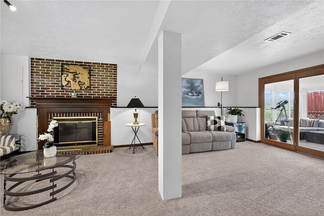 1304 Greenhill Road Ext, Shaler, PA 15209 - carpeted living area with a fireplace and a textured ceiling