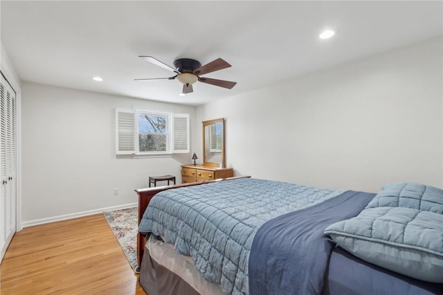 38 Easton Rd, Fox Chapel, PA 15238 - bedroom with light wood-style flooring, a closet, recessed lighting, and a ceiling fan