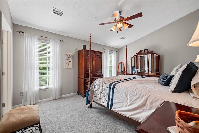 81406 Lost Valley Dr, Adams Twp, PA 16046 - bedroom with light colored carpet, lofted ceiling, a textured ceiling, and ceiling fan