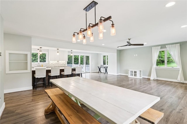 3442 Mercer Rd, Neshannock Twp, PA 16105 - dining area with recessed lighting, a ceiling fan, and dark wood-style flooring