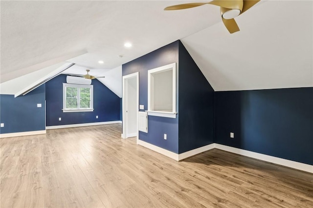 3442 Mercer Rd, Neshannock Twp, PA 16105 - additional living space with a ceiling fan, an AC wall unit, vaulted ceiling, and wood finished floors