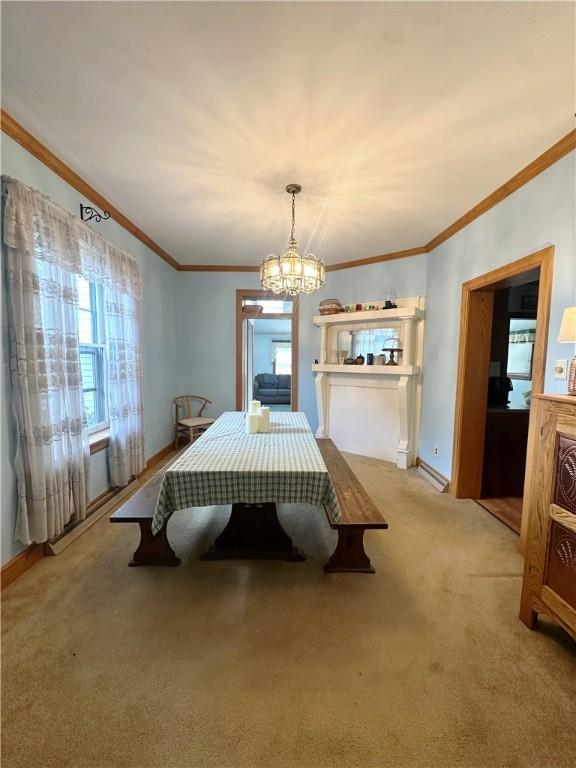 566 4th St, City Of But Ne, PA 16001 - bedroom featuring a chandelier, carpet, and crown molding