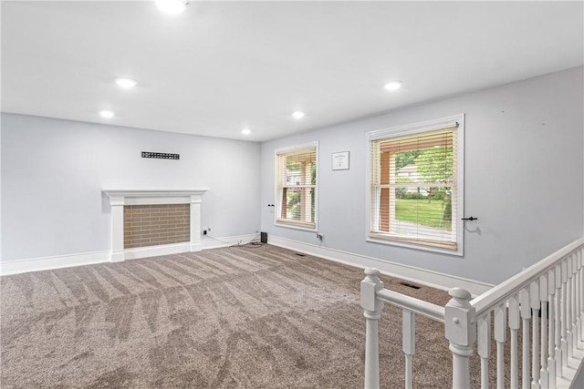 747 Thornwick Dr, Upper St Clair, PA 15243 - unfurnished living room featuring carpet flooring, a fireplace, and recessed lighting