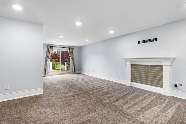 747 Thornwick Dr, Upper St Clair, PA 15243 - unfurnished living room featuring carpet flooring, recessed lighting, and a fireplace
