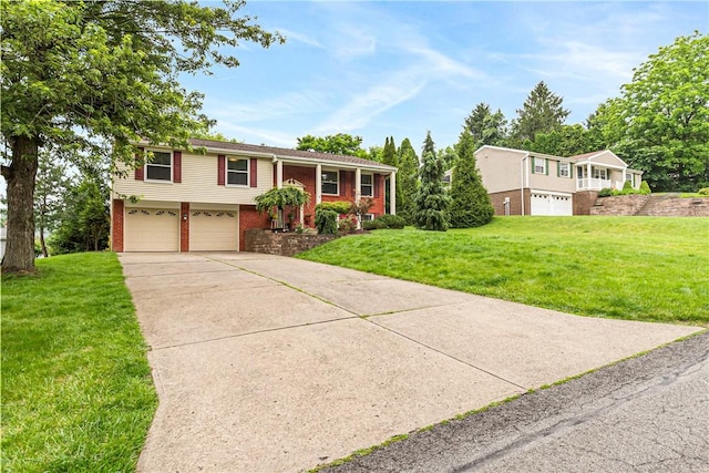 747 Thornwick Dr, Upper St Clair, PA 15243 - bi-level home with brick siding, an attached garage, driveway, and a front yard