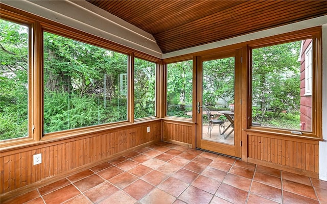 300 S Pasadena Dr, Fox Chapel, PA 15215 - unfurnished sunroom with wooden ceiling, wood walls, and tile patterned floors