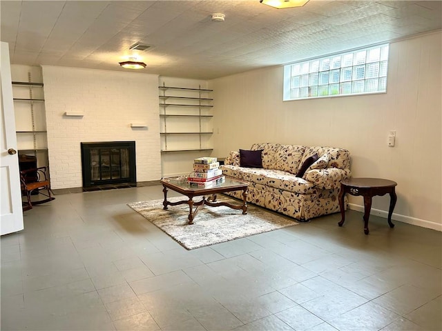 622 Fuhrman Ln, Buffalo Twp But, PA 16229 - living area with a fireplace, built in features, and wooden walls