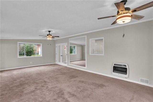 354 Ryan Dr, Pittsburgh, PA 15220 - carpeted spare room featuring a ceiling fan, heating unit, and ornamental molding
