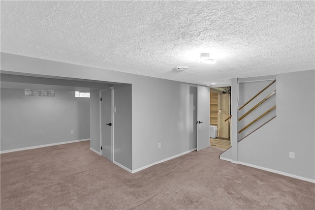 354 Ryan Dr, Pittsburgh, PA 15220 - finished basement with carpet floors, a textured ceiling, and stairway
