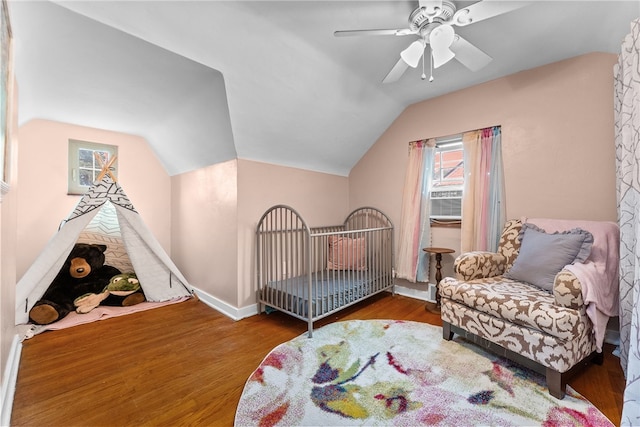 1406 Blossom Hill Rd, Castle Shannon, PA 15234 - bedroom featuring vaulted ceiling, wood finished floors, a ceiling fan, and cooling unit
