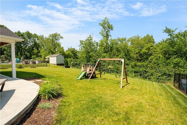 265 Sunrise Dr, Collier Twp, PA 15106 - view of yard featuring a playground and a shed