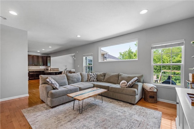 265 Sunrise Dr, Collier Twp, PA 15106 - living room featuring plenty of natural light, light wood-style flooring, and recessed lighting
