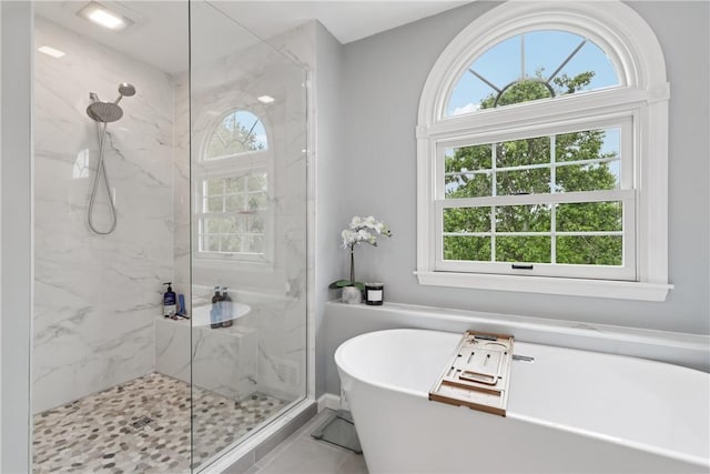 108 Ascot Ct, Lancaster Twp, PA 16037 - full bath featuring a freestanding bath and a marble finish shower