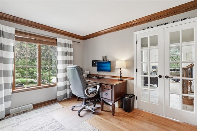 108 Ascot Ct, Lancaster Twp, PA 16037 - office with wood finished floors, french doors, and crown molding