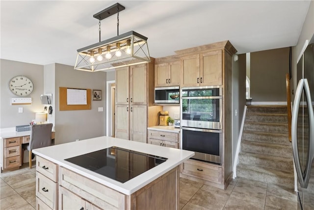108 Ascot Ct, Lancaster Twp, PA 16037 - kitchen with appliances with stainless steel finishes, light brown cabinets, light countertops, light tile patterned flooring, and a center island