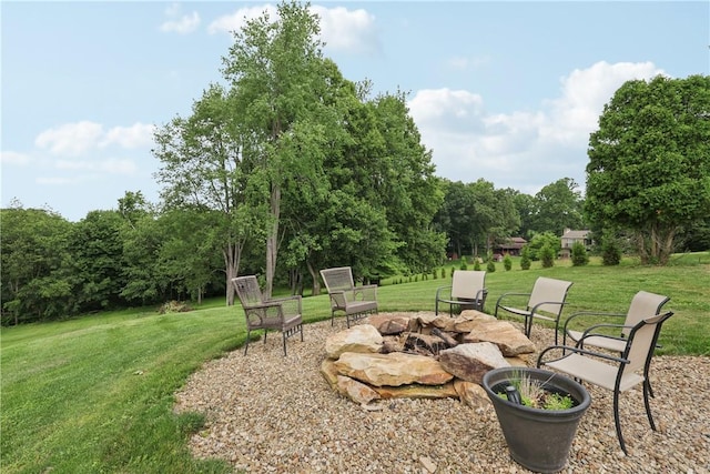 108 Ascot Ct, Lancaster Twp, PA 16037 - view of green lawn featuring a fire pit and view of wooded area