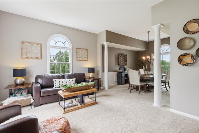 108 Ascot Ct, Lancaster Twp, PA 16037 - carpeted living area with decorative columns