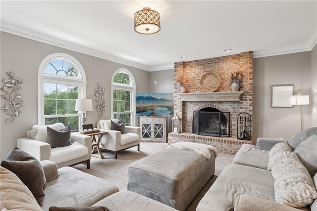 108 Ascot Ct, Lancaster Twp, PA 16037 - carpeted living room featuring ornamental molding and a fireplace