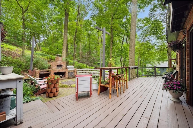 150 Buckwheat Dr, Pine Twp Nal, PA 15044 - wooden deck featuring an outdoor stone fireplace