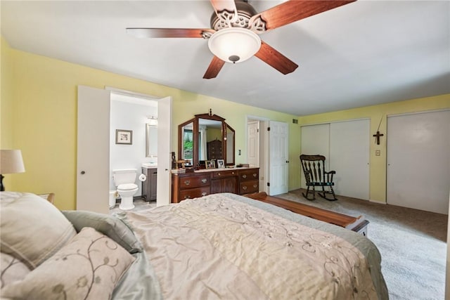 150 Buckwheat Dr, Pine Twp Nal, PA 15044 - carpeted bedroom featuring multiple closets, connected bathroom, and ceiling fan