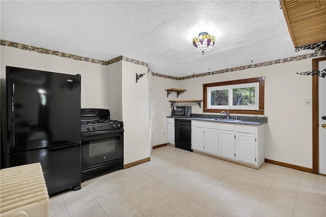 226 Herndon, Elliott, PA 15220 - kitchen with black appliances, dark countertops, white cabinetry, a textured ceiling, and open shelves