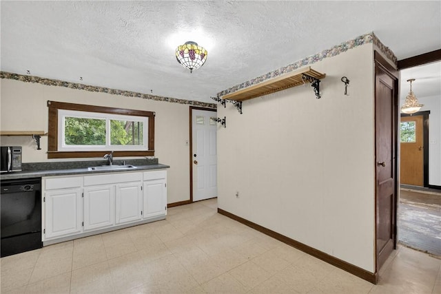 226 Herndon, Elliott, PA 15220 - kitchen featuring black appliances, white cabinets, healthy amount of natural light, dark countertops, and a textured ceiling