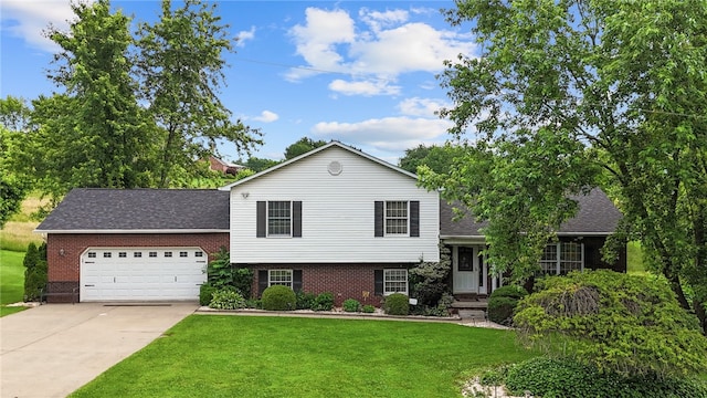 321 Dairy Farm Rd, Allegheny Twp Wml, PA 15068 - split level home featuring an attached garage, brick siding, driveway, a front lawn, and a shingled roof