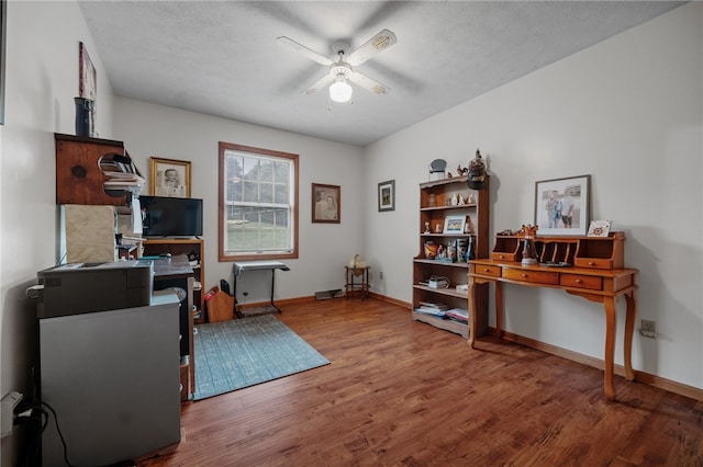 321 Dairy Farm Rd, Allegheny Twp Wml, PA 15068 - office area with ceiling fan, wood finished floors, and a textured ceiling