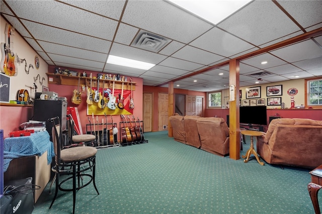 321 Dairy Farm Rd, Allegheny Twp Wml, PA 15068 - recreation room featuring carpet flooring, a dry bar, healthy amount of natural light, and a drop ceiling