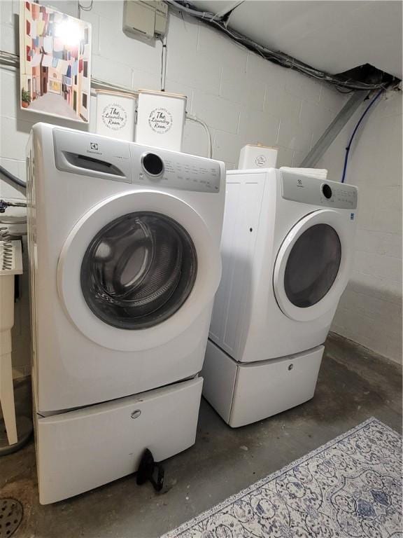 611 Broadhead Ave, Crafton, PA 15205 - laundry room featuring washer and clothes dryer and concrete block wall