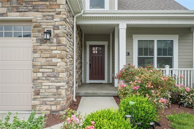 503 Tuscarora Rd, Marshall, PA 16046 - entrance to property featuring stone siding, roof with shingles, and covered porch