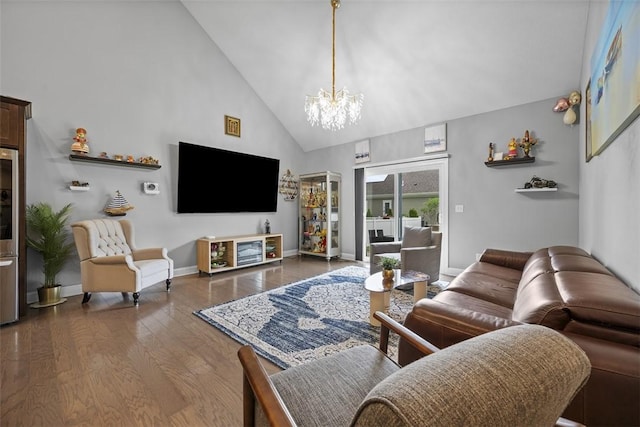 503 Tuscarora Rd, Marshall, PA 16046 - living area with high vaulted ceiling, a chandelier, and wood finished floors