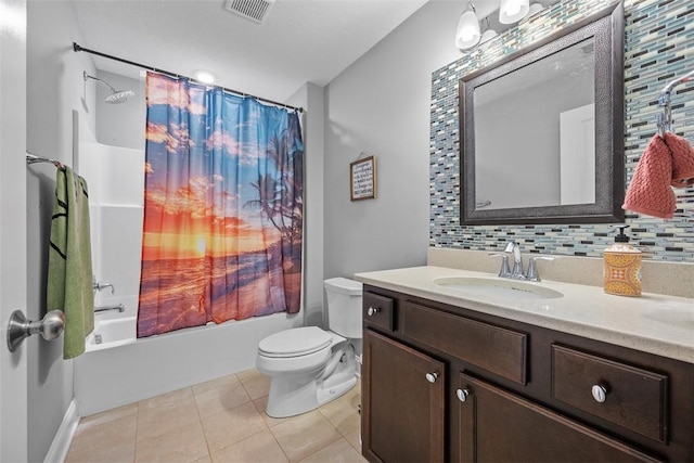 503 Tuscarora Rd, Marshall, PA 16046 - bathroom with vanity, shower / bath combo, tile patterned floors, and tasteful backsplash