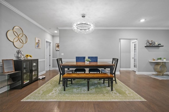 503 Tuscarora Rd, Marshall, PA 16046 - dining room featuring a chandelier, recessed lighting, wood finished floors, and crown molding