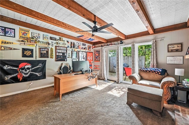 570 S 7th St, Sharpsville, PA 16150 - office space with carpet, beamed ceiling, and ceiling fan