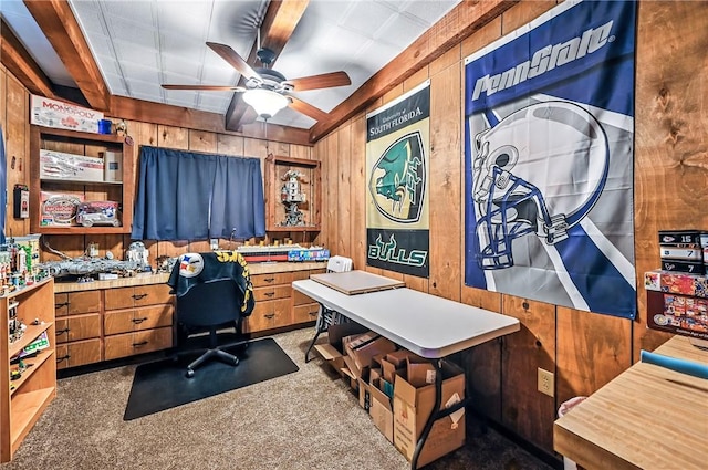 570 S 7th St, Sharpsville, PA 16150 - carpeted office with wooden walls, ceiling fan, and built in desk