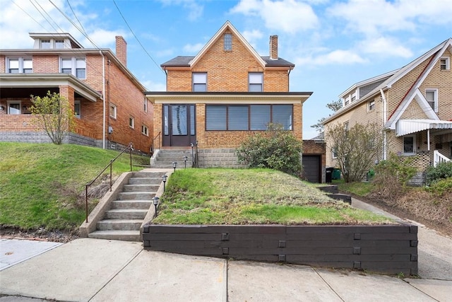 171 Clearview Ave, Ross Twp, PA 15229 - view of front of property featuring brick siding, a chimney, and a front lawn