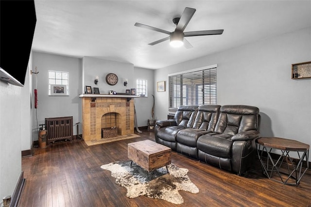 171 Clearview Ave, Ross Twp, PA 15229 - living area with radiator heating unit, ceiling fan, healthy amount of natural light, and a fireplace