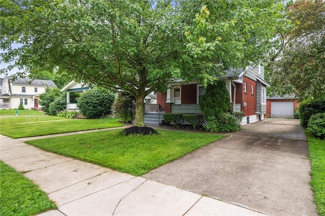 1204 Griswold St, Sharon, PA 16146 - view of property hidden behind natural elements with brick siding, driveway, an outdoor structure, and a front yard
