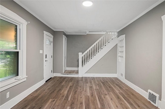 1204 Griswold St, Sharon, PA 16146 - entrance foyer with stairs, ornamental molding, and wood finished floors